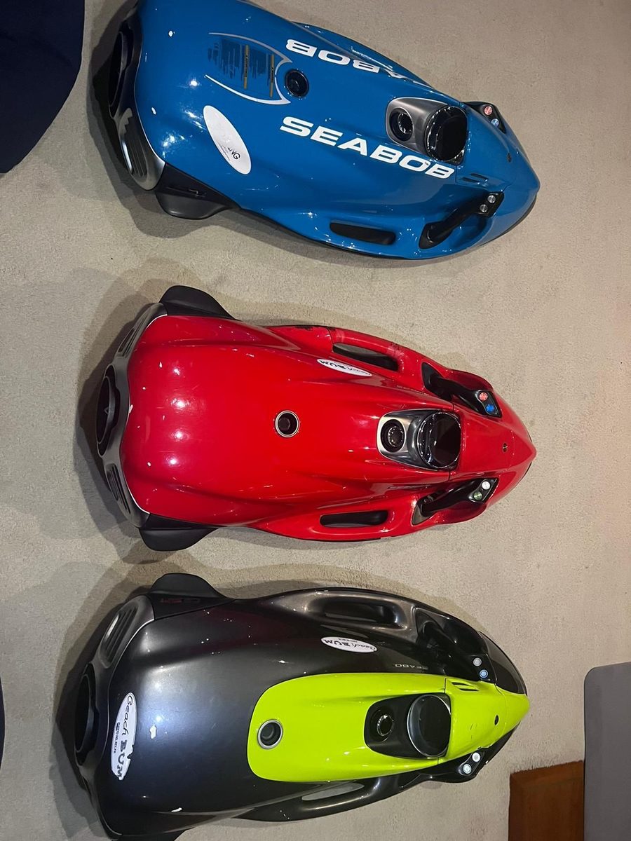 Lineup of Seabobs ready to rent in Fajardo, Puerto Rico