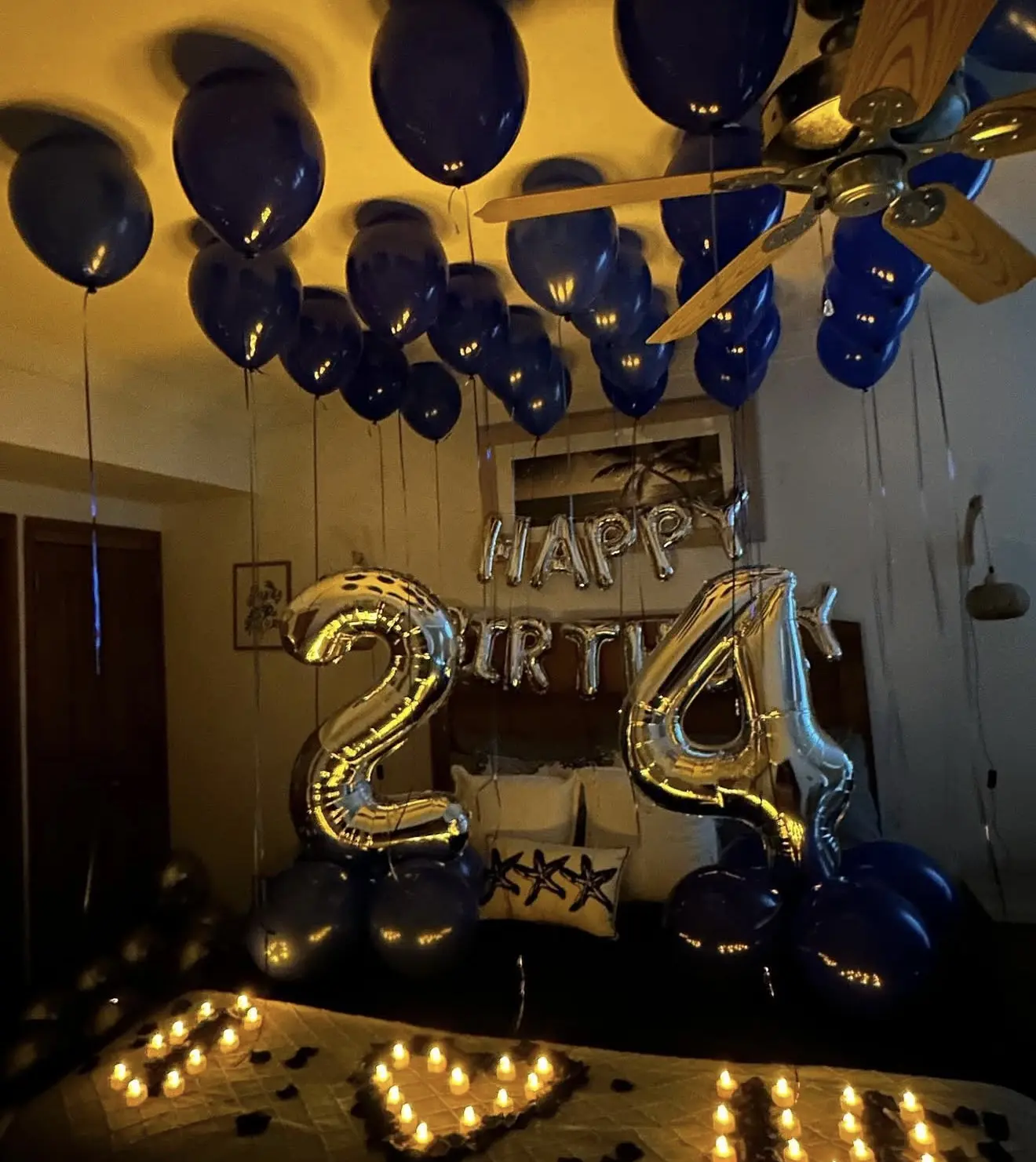 Real navy and gold balloon celebration setup styled by Boating Puerto Rico