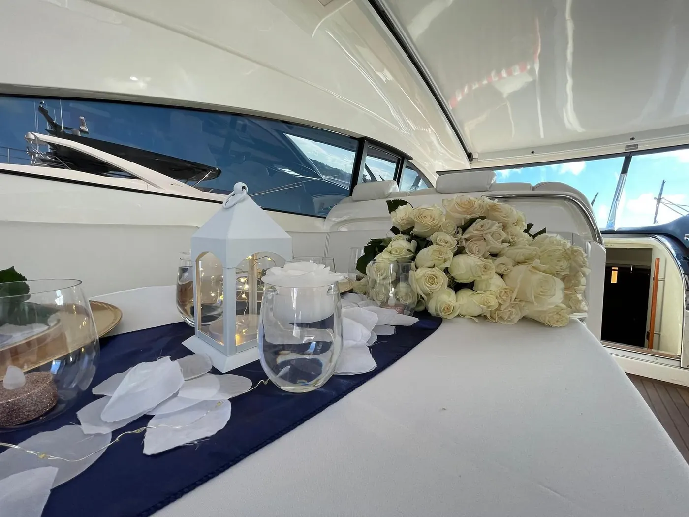 Real rose petals and candles styled by Boating Puerto Rico